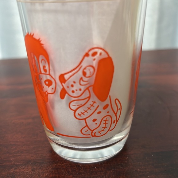 Vintage Kraft Swanky Swig Kid Cup Juice Glass Orange Dogs Roosters - Picture 6 of 11